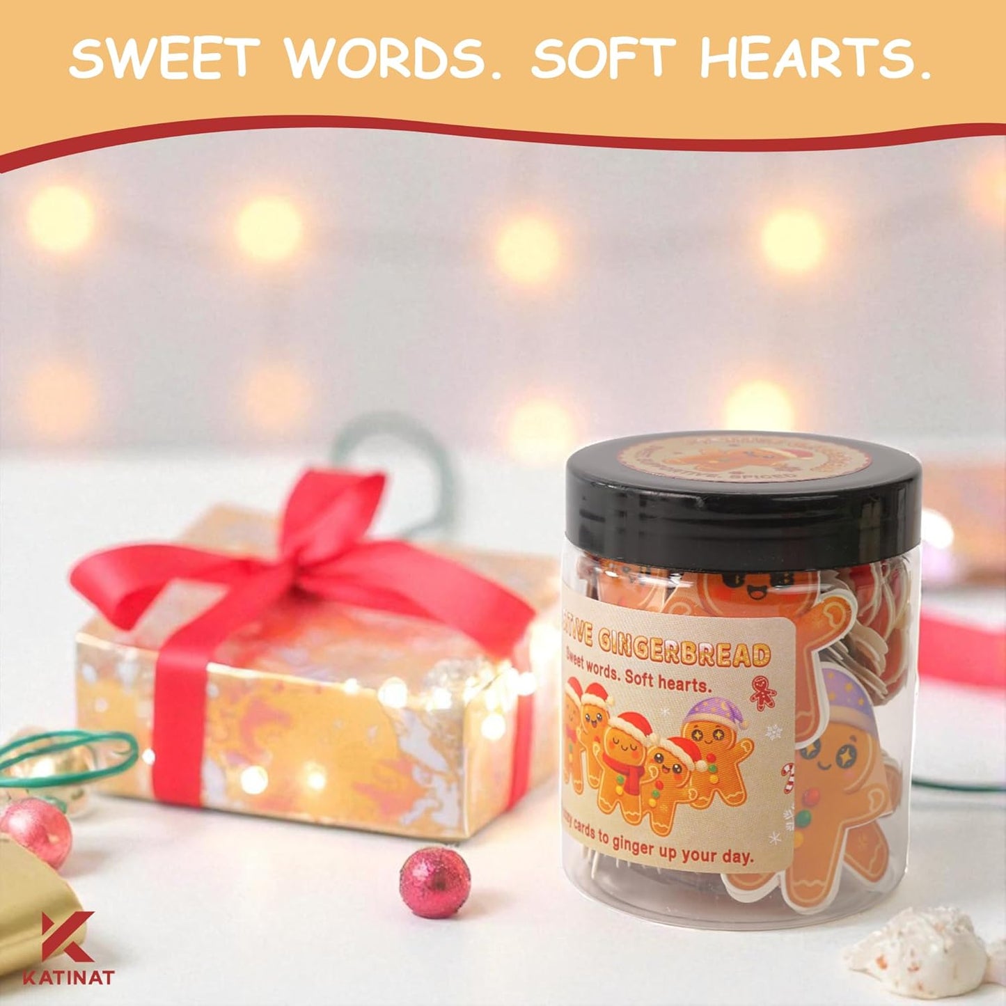 Positive Gingerbread Jar – 60 Funny Emotional Support Gingerbread, Christmas Gifts for Teens, Women, Men, Coworkers, Teachers, Sisters, Friends – Christmas Stocking Stuffer for Teen Girls, Boys, Women