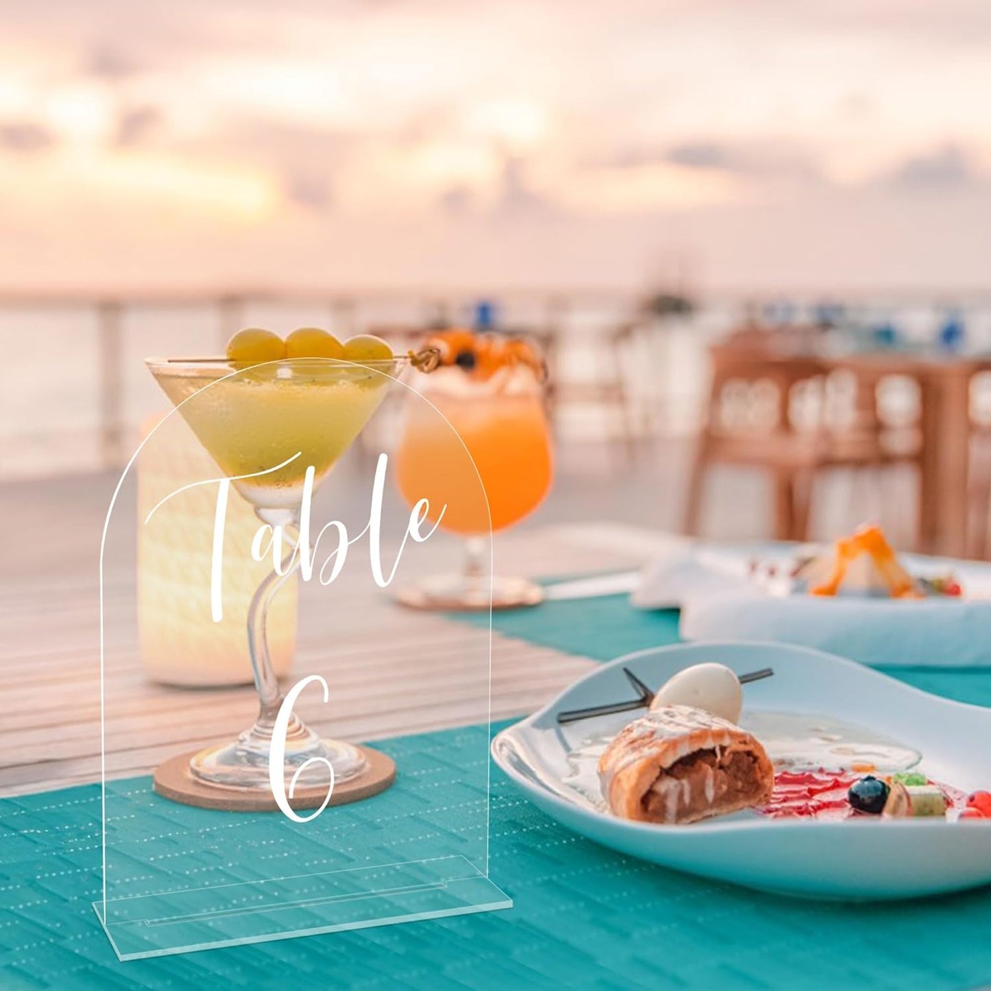 JOYIT Arch Wedding Table Numbers 1-50 with Stands – 5" X 7" Acrylic Table Signs with Clear Background White Text, Perfect Acrylic Numbers for Wedding Receptions, Parties, Anniversaries and Events