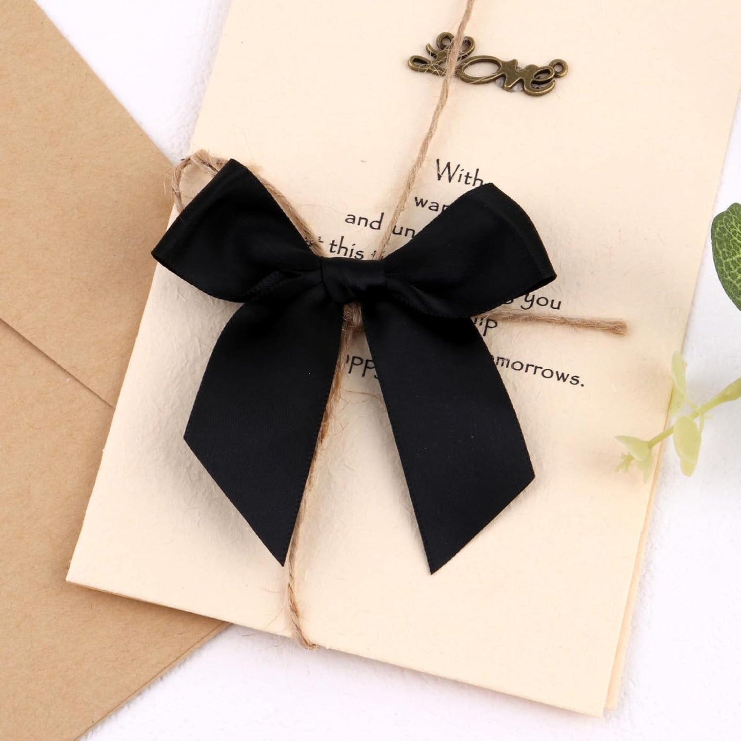 114 Pack Twist Tie Bows for Treat Bags 3" Black Satin Ribbon Bows for Package Craft, Gift Wrapping Decoration, Candy Bags, Bakery Bags, Wedding, Baptism, Tableware Decor Party Decoration