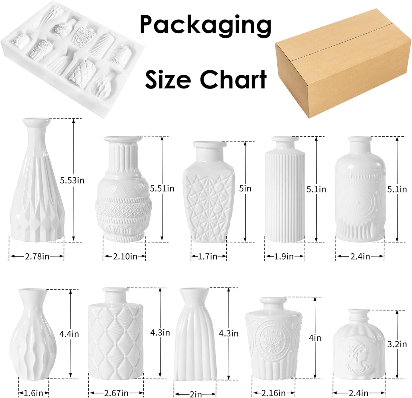 Vintage Small Glass Vases Set of 10,Mini Bud Vases for Flowers,Amber Glass Vases for Centerpieces,Wedding Decorations,Home Table Flower Decor (White)