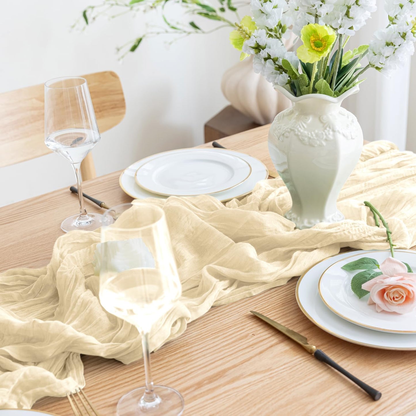 Asee'm Cheesecloth Table Runner 120 Inches Long Beige Boho Gauze Cheese Cloth Runner 10FT Rustic Sheer Fall Table Runners for Thanksgiving Christmas Wedding Party Baby Shower Decoration