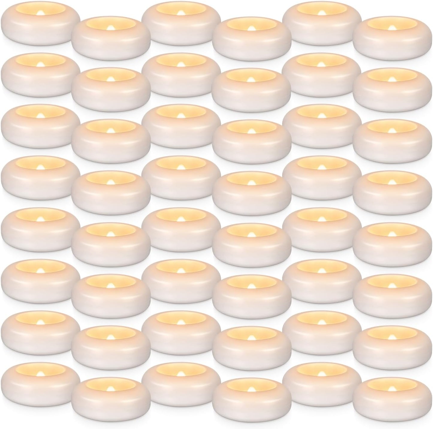 Set of 48 Waterproof Flameless Floating Tealights, 120+ Hour Warm White Battery Flickering LED Tea Lights Candles - Wedding, Party, Centerpiece, Pool & SPA.