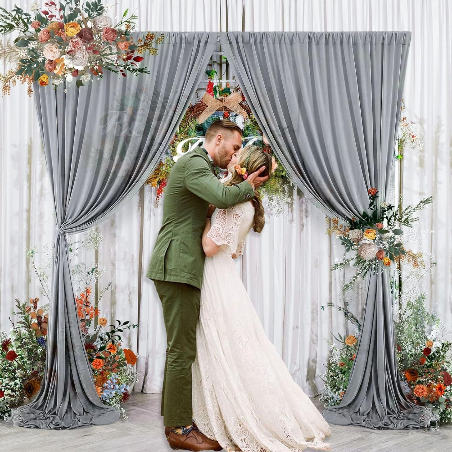 10 x 10 Feet Grey Backdrop Curtain for Partie, Background Curtains for Photoshoot, Birthday, Wedding, Halloween, Thanksgiving, Christmas Day, New Year Party Decorations 5Ft x 10Ft, 2 Panels