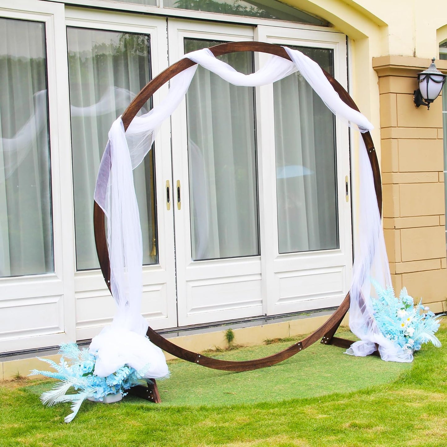 7.5FT Circle Wood Arch for Wedding Ceremony Arbor Backdrop Stand for Garden Wedding Parties