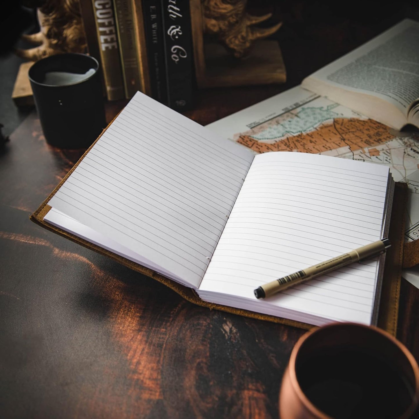 Refillable Leather Journal | Premium Lined A5 Notebook Cover | 200 Ruled Writing Pages | Card Holder Slot | Leather Bound Journals for Men & Women, Best Gift Travel Diary, Cool Planner