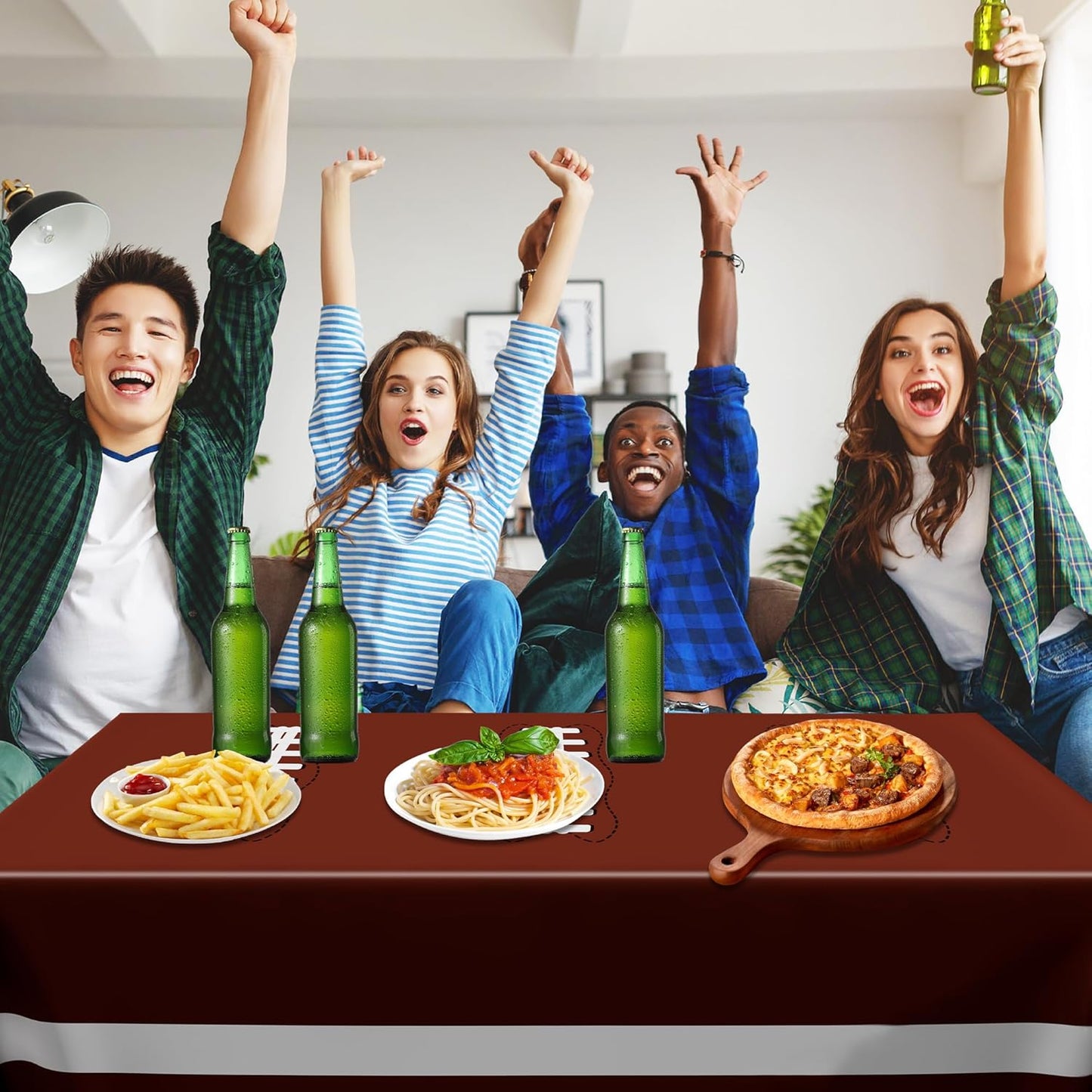 QZYL Football Party Decorations 2025, Disposable Football Tablecloth, 2 PCS Brown Green Decoration Runner, Game Day Theme Table Cloth, Plastic Table Cover for Game Day Touchdown Party Supplies