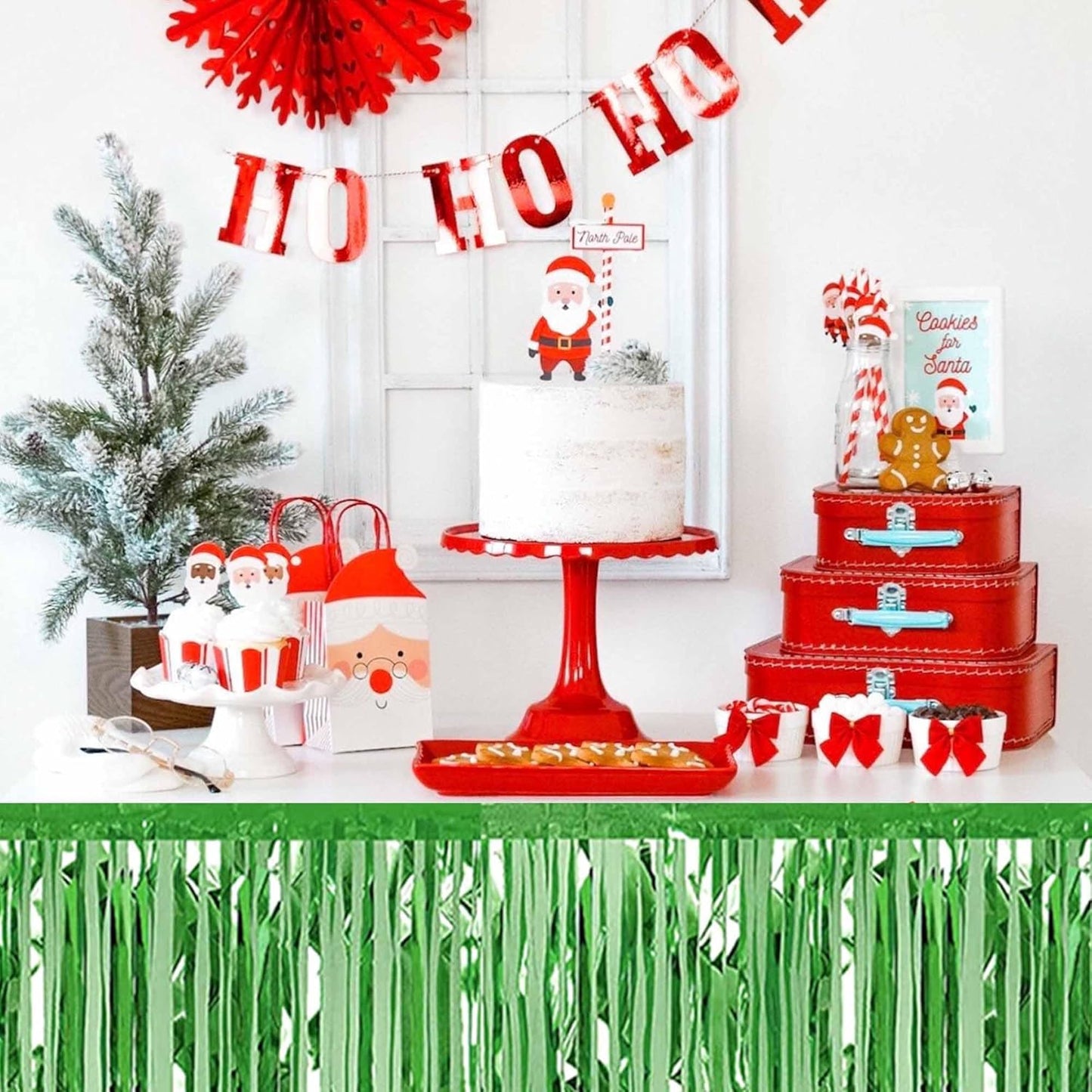 3 Pack 29 x108 Inch Light Green Foil Fringe Table Skirts Metallic Banner for Tinsel Streamer Garland Backdrop for Parade Floats Mother's Day, Graduate, Birthday, Wedding Party Decoration