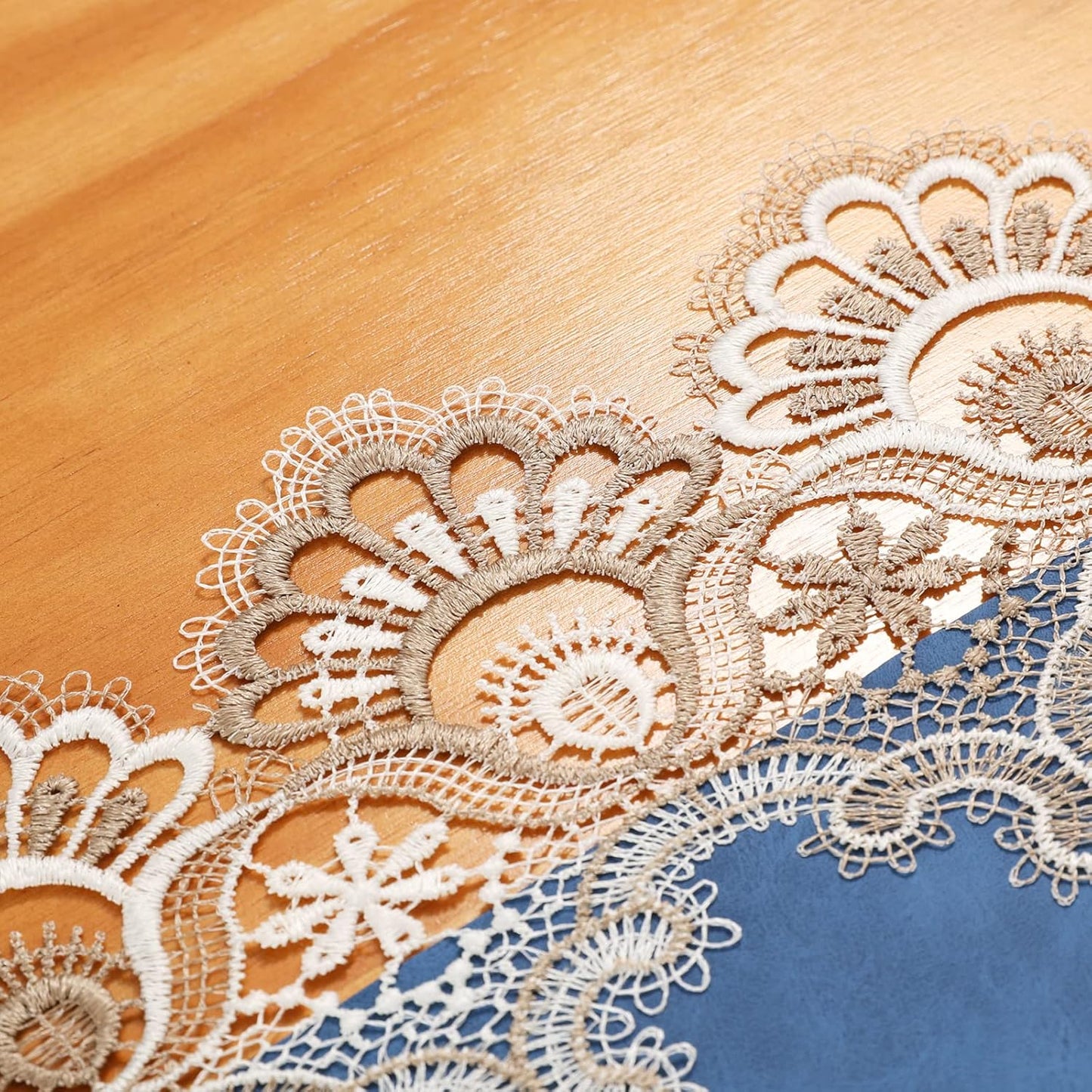 Vintage Lace Dining Table Runner, 108 Inches Macrame Coffee Table Runners for Kitchen Home Christmas Party Decorations (16x108 inch,Blue)