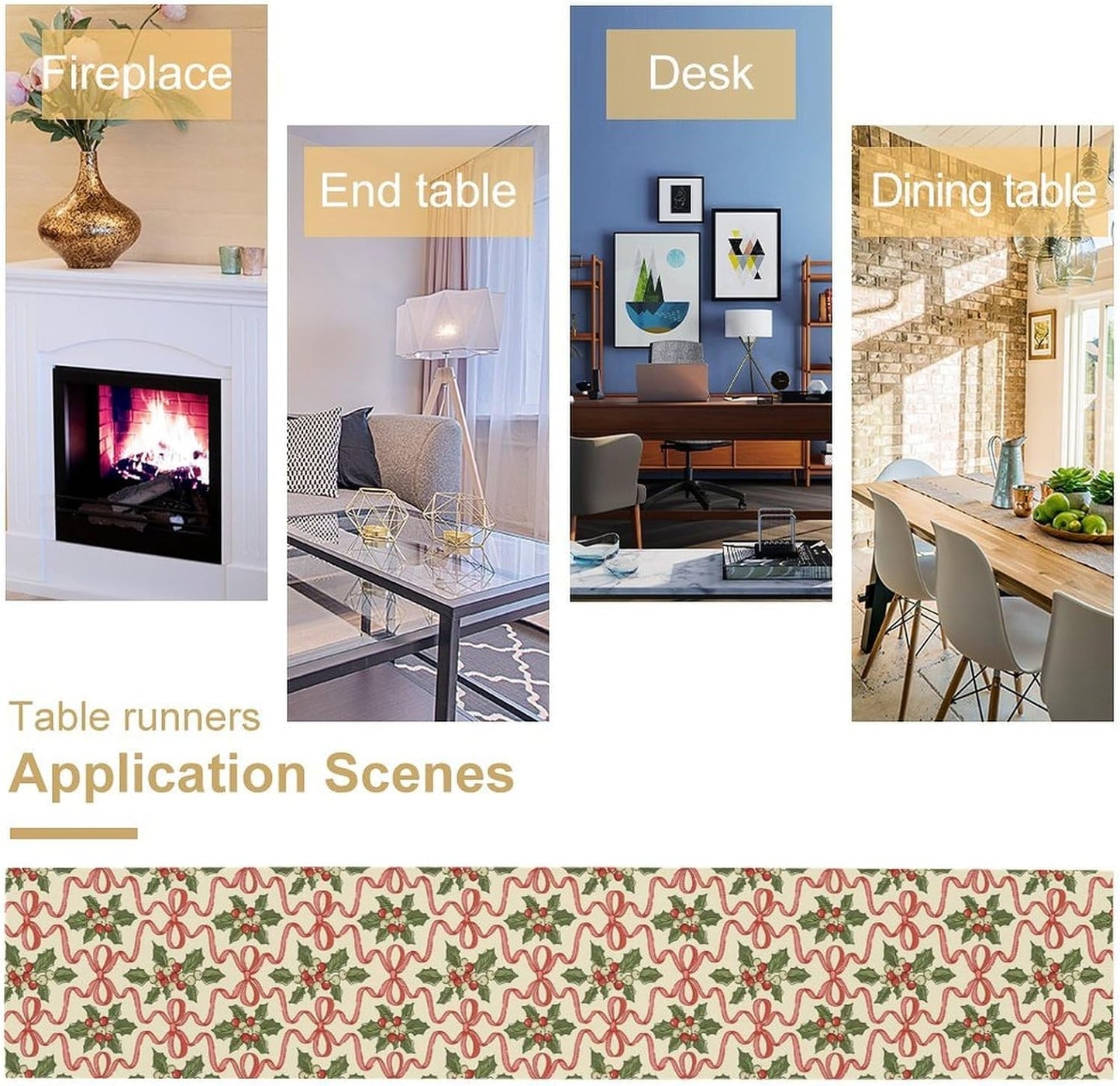 Christmas Table Runner,Xmas Holiday Bowknot Decor Table Cloth Kitchen Dining Table Decoration for Home Party Decor 13x108 Inch