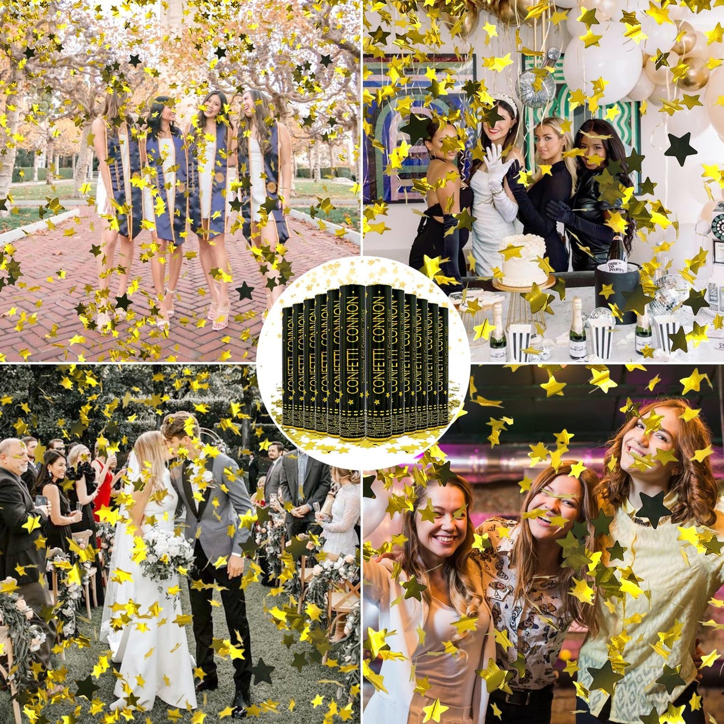 Confetti Poppers Gold Confetti Cannon 12Pack Metallic Foil Stars Sequin Golden Confetti Party Poppers Confetti Shooters for Celebration Birthday Wedding 2024Graduation 4th of July New Year Christmas