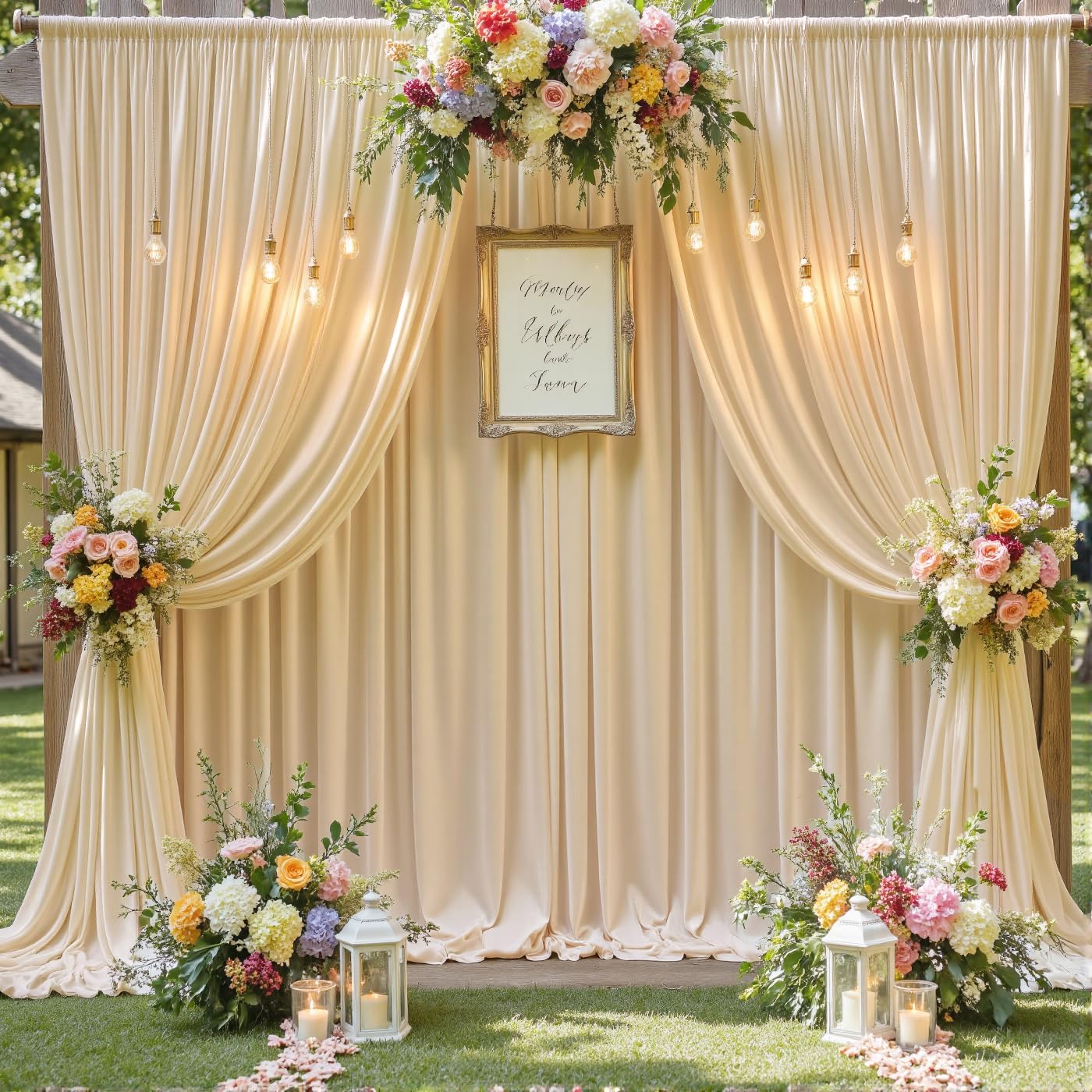 10×12 ft Wrinkle Free Beige Backdrop Curtain for Weddings Parties, 2 Panels 5×12ft Long Silky Polyester Photo Backdrop Drapes for Birthday Baby Shower Photography Background Cloth