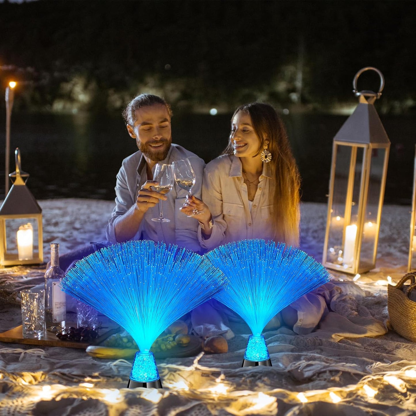 Patelai 10 Pcs LED Fiber Optic Lamp Color Changing Fiber Optic Night Light with Multicolor Glow Decorative Table Centerpiece for Sensory Bedroom Halloween Party Holiday Decorations (Novel,Blue)