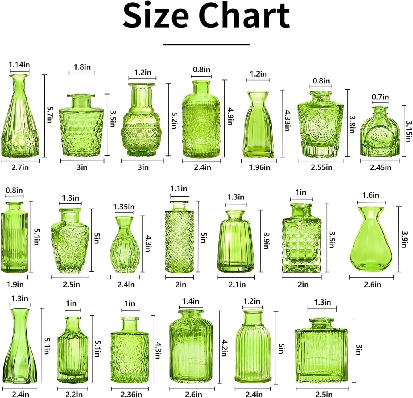 Green Glass Bud Vase Set,20Pcs Small Glass Vase for Flowers, Clear Bud Set in Bulk,Mini Single Vintage Style for Centerpiece for Rustic Wedding Decorations Home Table Flower DΓ©cor