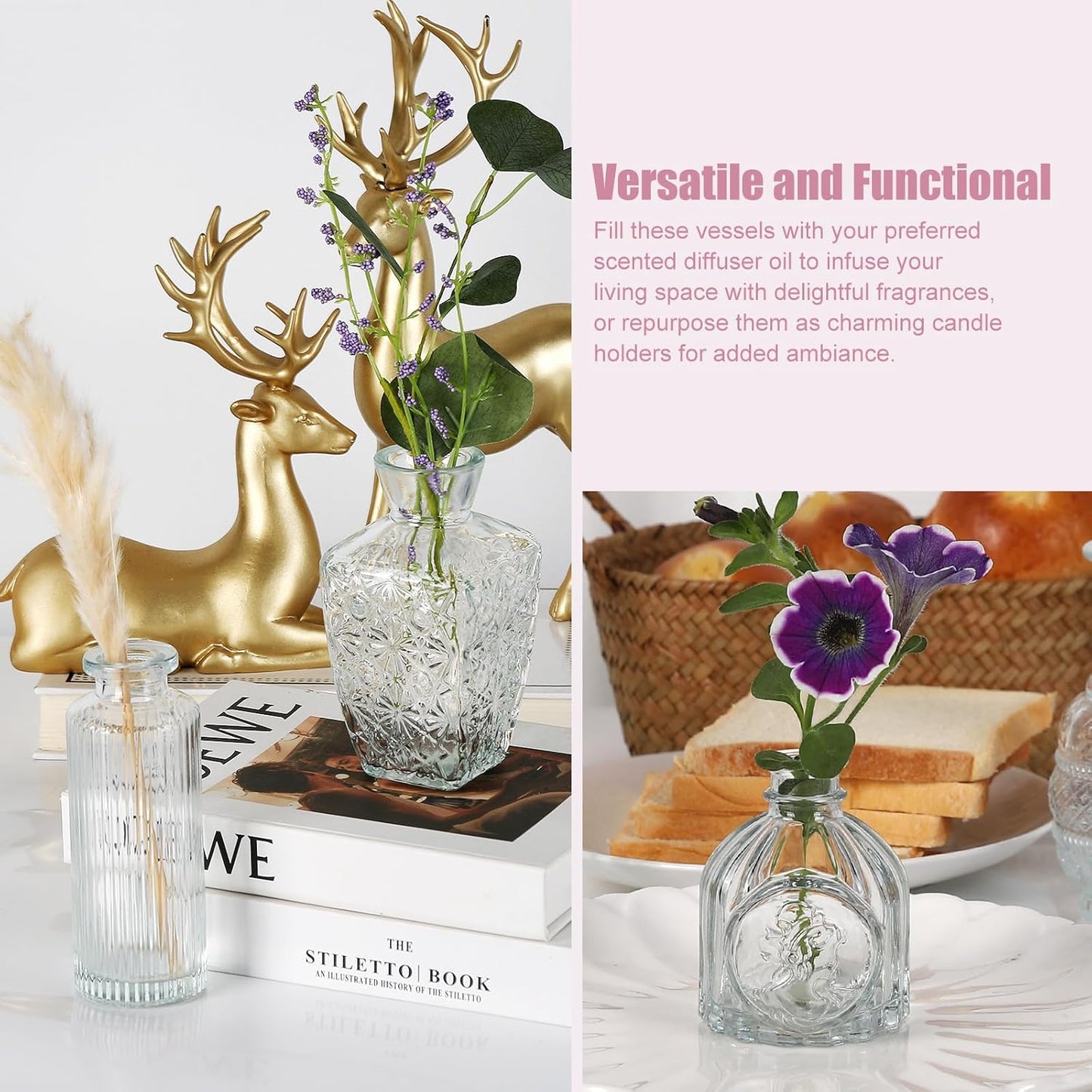 12 Pcs Small Glass Bud Vase Set of,Mini Vintage Vases in Bulk, Clear Bud Vases for Centerpieces, Rustic Wedding Decorations,Home Table Flower Décor.