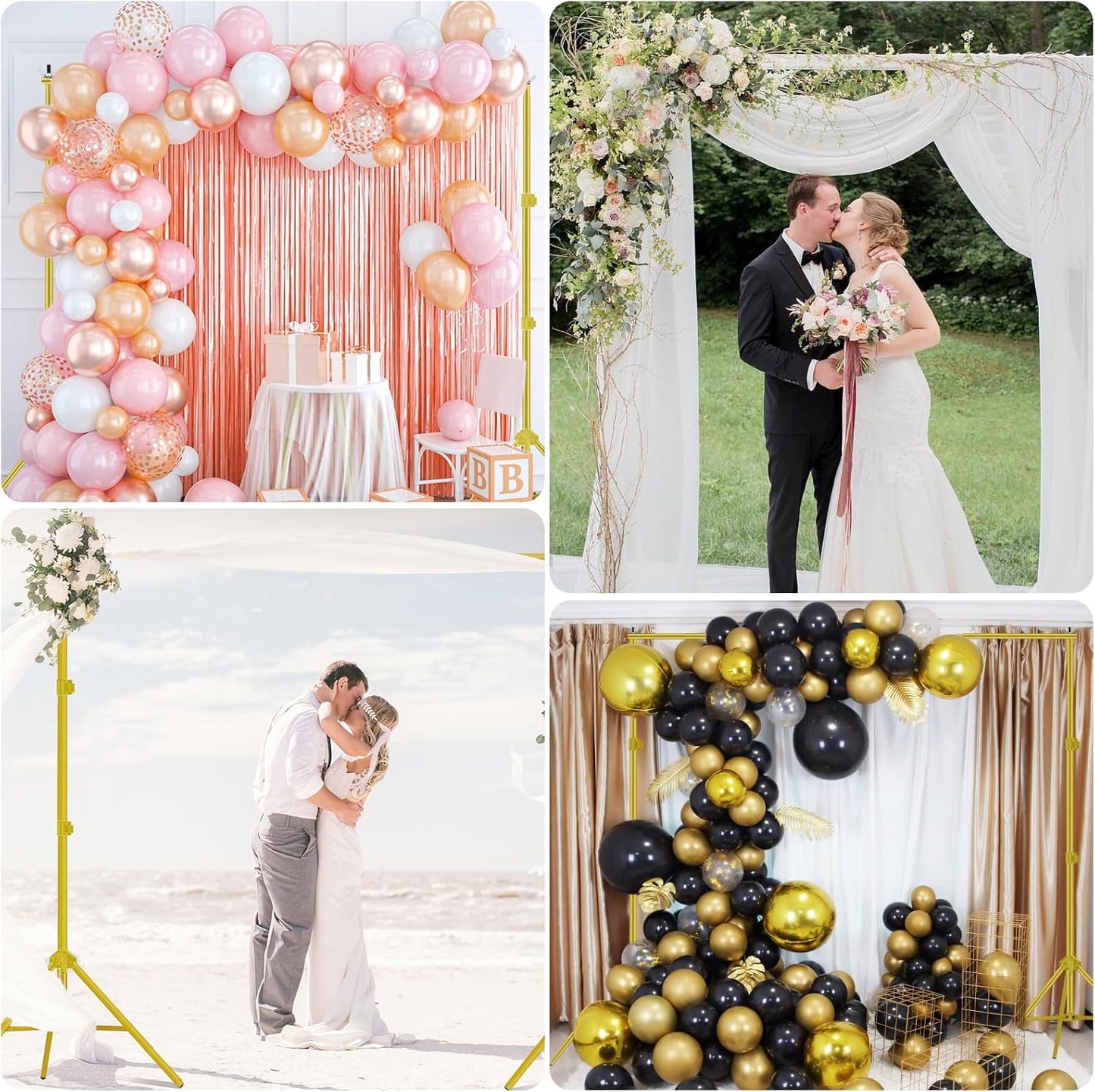 EMART Backdrop Stand 10x7ft(WxH) Photo Studio Adjustable Background Stand Support kit with 2 Crossbars, 8 Clamps, 2 Sandbags and Carry Bag for Parties, Events Decoration, Wedding -Titanium Gold