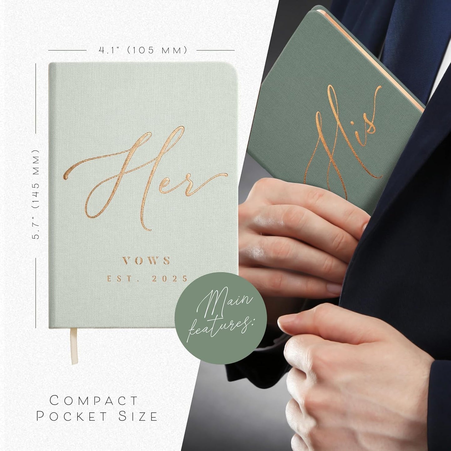Personalized 2025 Vow Books His & Hers - Mint & Sage Linen Wedding Vow Books Ideal as Wedding Accessories for Brides & Grooms, His & Hers Gifts - Wedding Registry Must Haves 2025 & Elopement Essentials
