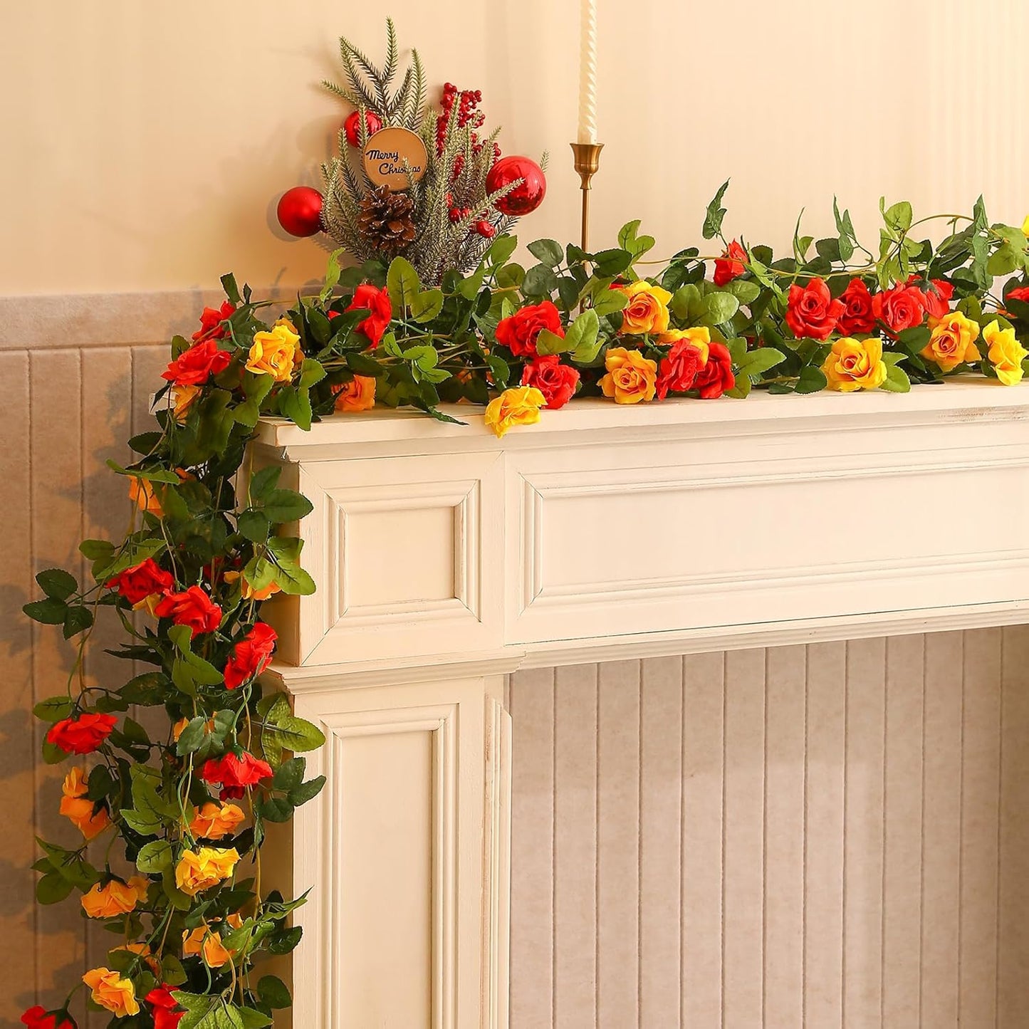 Floweroyal 6 Pack Artificial Flower Garlands 15.8FT Fake Rose Vines Silk Flowers Hanging Rose Ivy for Wedding Arch Party Home Garden Wall Decor (Orange Yellow)