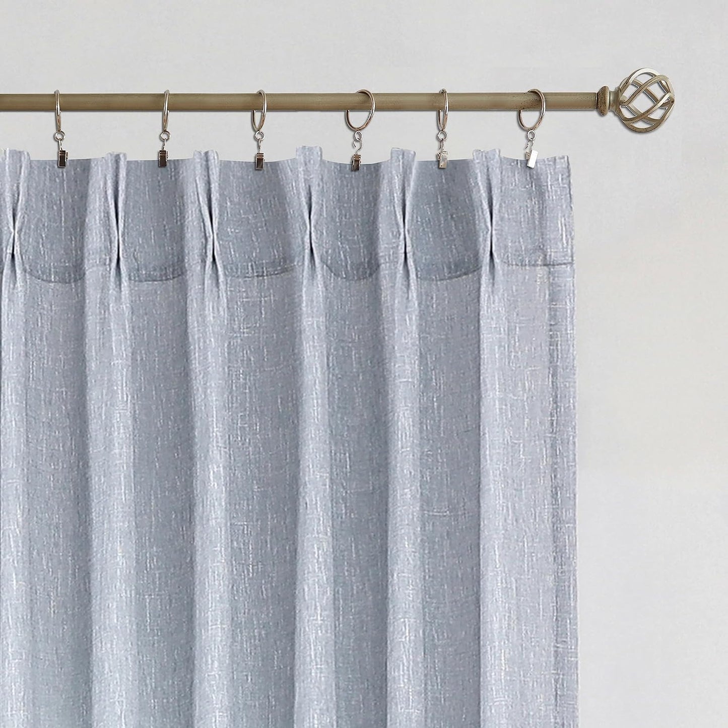 Vision Home Blue Pinch Pleated Semi Sheer Curtains Textured Light Filtering Window Curtains 102 inch for Living Room Bedroom Rayon Blend Chambray Blue Pinch Pleat Drapes with Hooks 2 Panels 40"Wx102"L