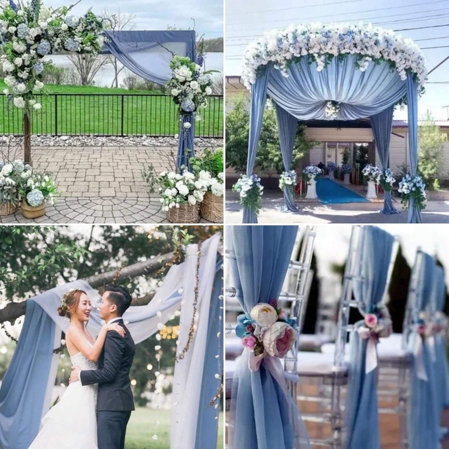 8 Panels Wedding Arch Draping Fabric 28" x 20Ft Wedding Arch Drapes Chiffon Fabric Drape Sheer Backdrop Curtain for Nuptials Party Ceremony Birthday Arbor Drapery Reception Ceiling Décor(Dusty Blue)