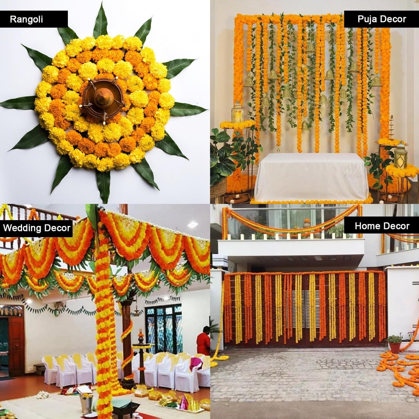 Artificial Marigold Garland for Decoration, Diwali Decorations Pack of 5 - Marigold Garland Flowers for Diwali Pooja -Traditional Indian Decoration (Red 5 PC | 4 to 4.5ft) Hashcart®