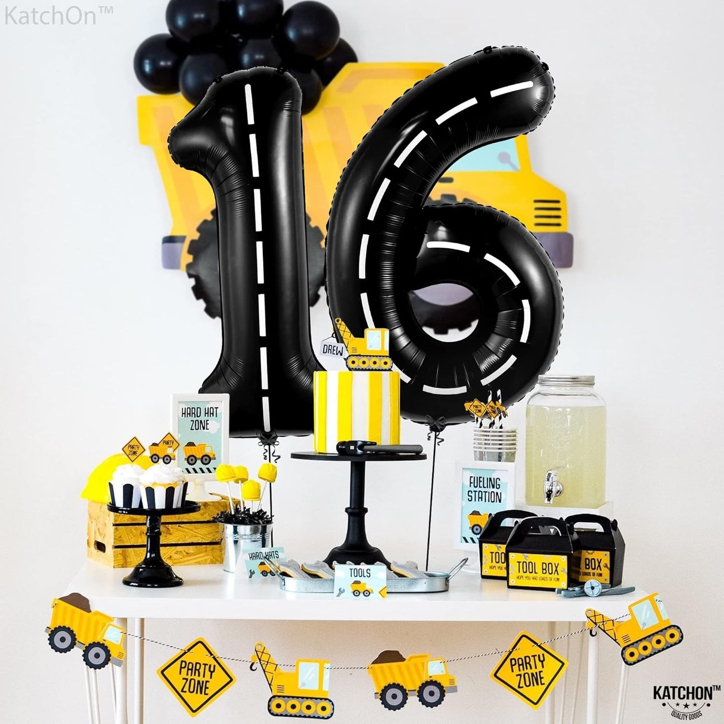 KatchOn, Giant Black 16th Birthday Balloons - 40 Inch | 16 Balloon Numbers, 16th Birthday Decorations for Boys | 16 Year Old Boy Birthday Decorations | Number 16 Balloon, Anniversary Decoration