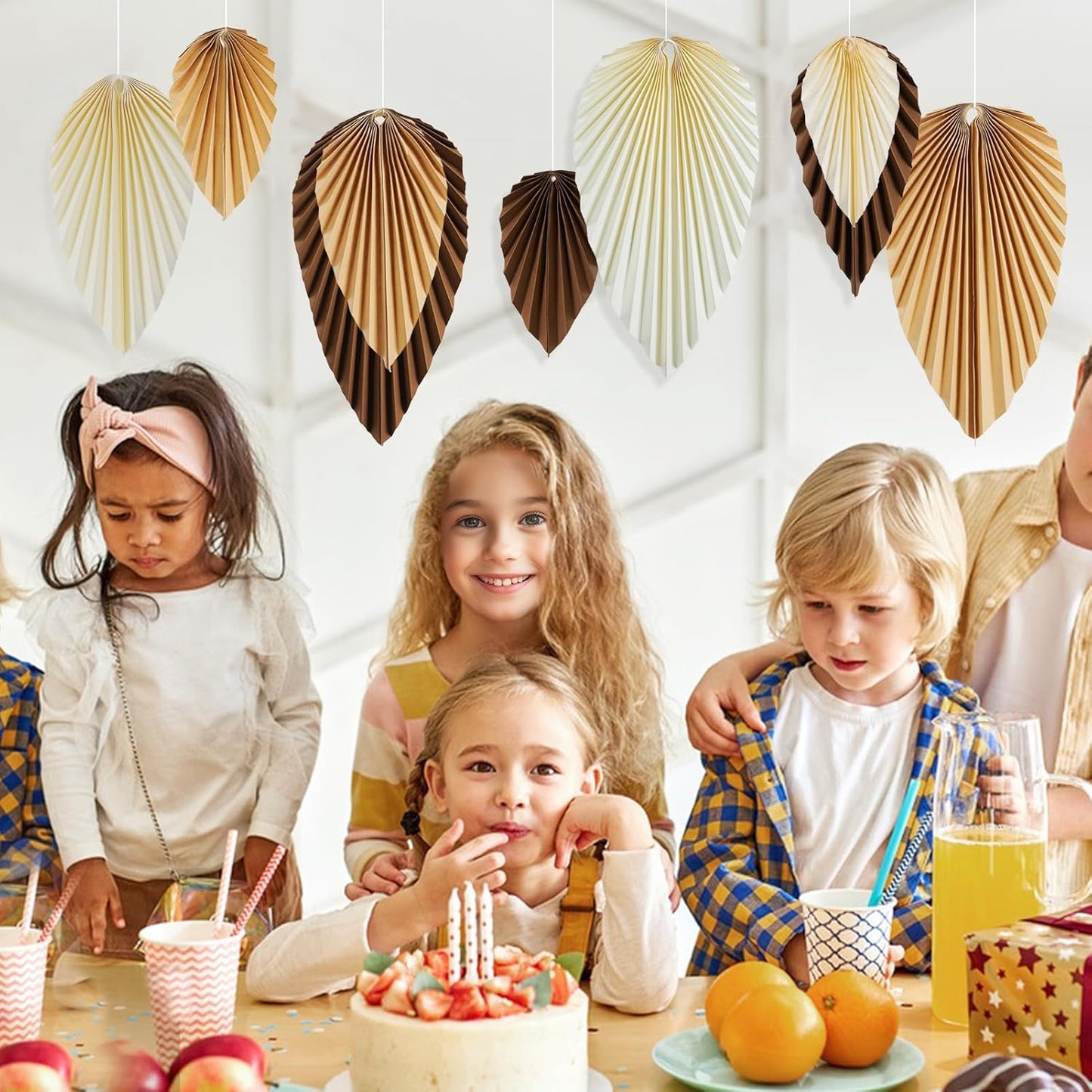 Paper Leaves Decorations for Wall Paper Fans Boho Room Decoration Leaves Backdrop Neutral Decor Hanging Wall Decor, Set of 9