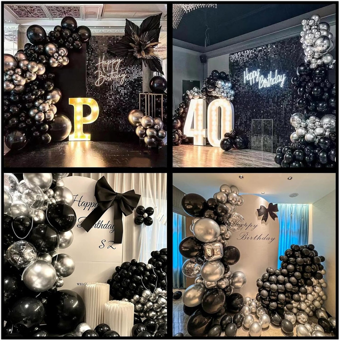 412Pcs Black and Silver Balloons Arch Kit, Latex Balloons Different Sizes 18 12 10 5 Inch for Birthday, Wedding, Graduation, Anniversary Decorations