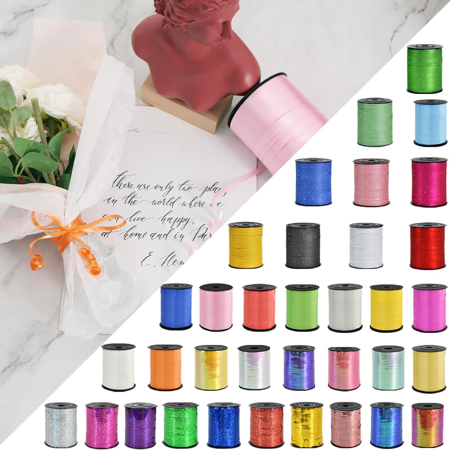 BEISHIDA 500 Yards Matte White Curling Ribbon Balloon String Crimped Ribbons for Gift Wrapping Ribbon for Birthday Halloween Party Decoration Festival Art Craft Christmas Gift Wraps