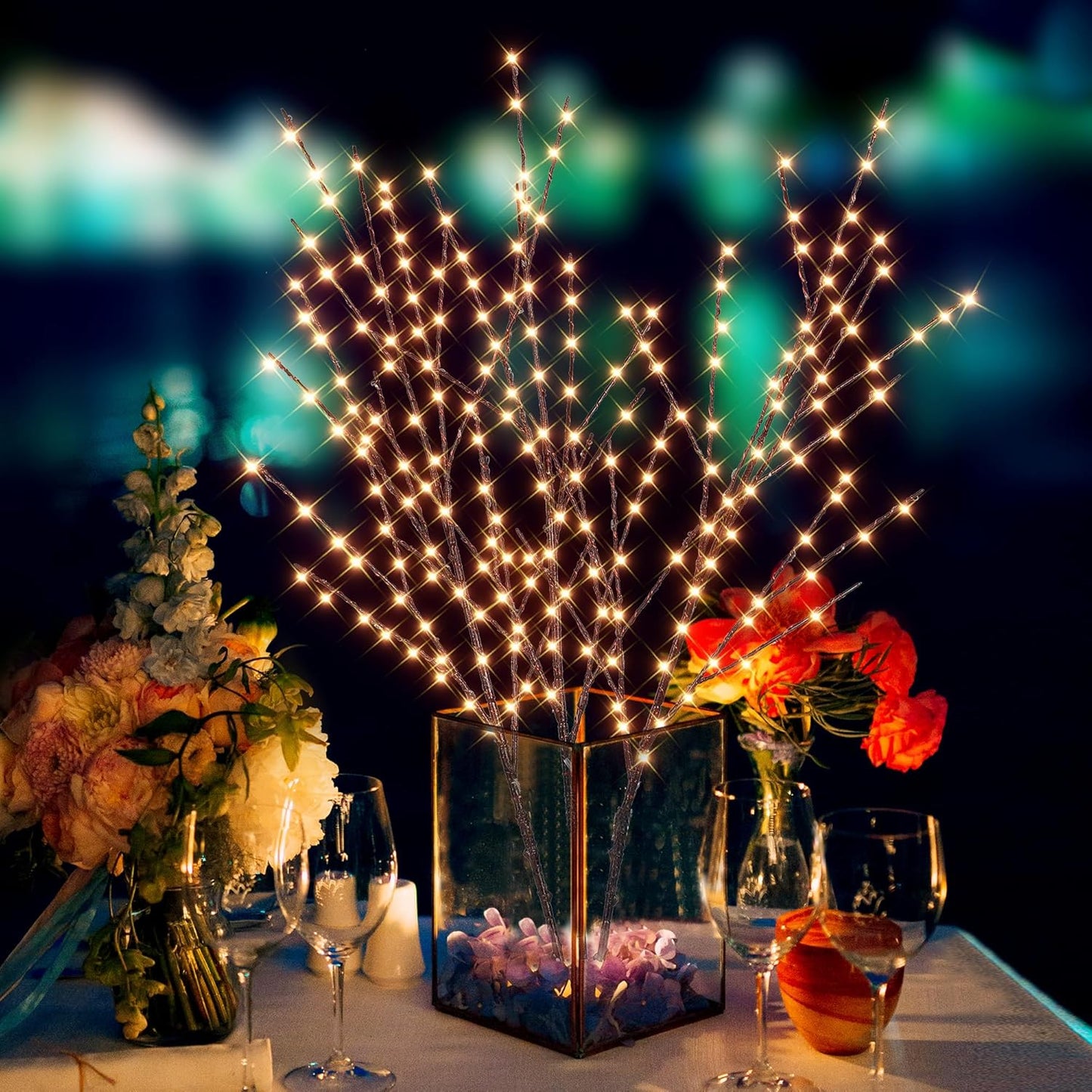 33in Lighted Branches with 180 LED Lights, Twinkling Light Up Tree with Timer, DIY Flexible Lighted Branches for Home Décor, Bedroom, Wedding, Party