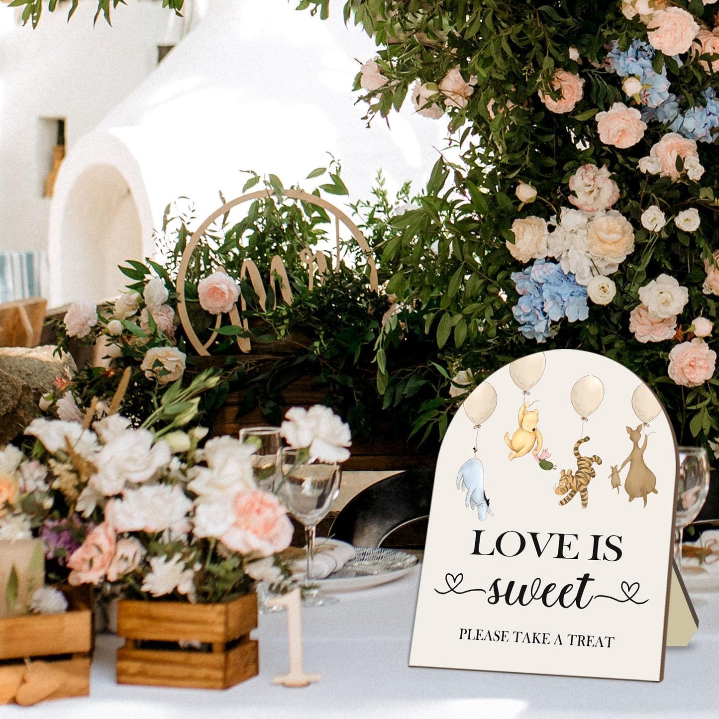 Winnie Love is Sweet Please Take A Treat Sign, Classic Pooh Love is Sweet Sign for Dessert Table, Cute Animals Decor Bridal Shower Welcome Sign, Wedding Sign Baby Shower Favors for Guests