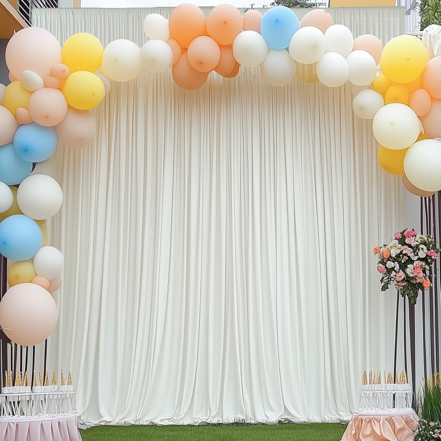10ft x 15ft Ivory Wrinkle Free Backdrop Curtains for Parties,Silky Polyester Fabric Wedding Ceiling Drapes, 2 Panels 15ft Photo Back Drop Drapes for Baby Shower Photography Stage Background Cloth