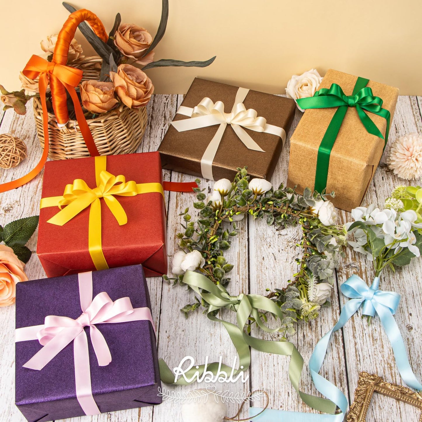 Ribbli Light Pink Satin Ribbon 5/8 inch x Continuous 25 Yards,Double Faced Satin Use for Craft, Gift Wrapping, Christmas Ornaments, Hair Bows, Bouquet Bows