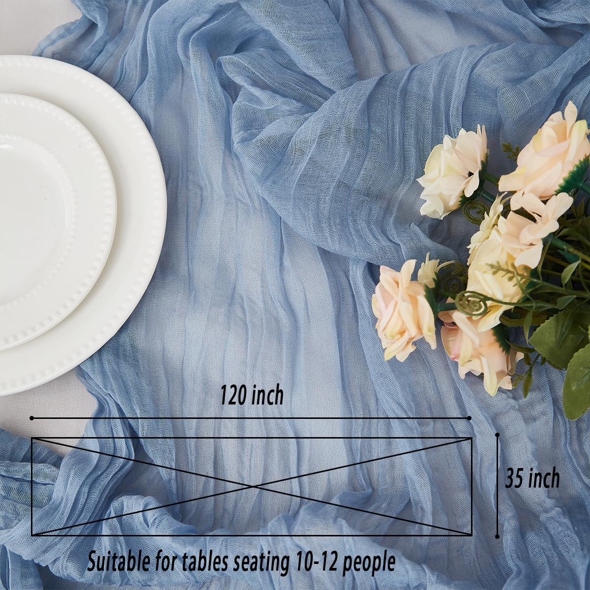 Dusty Blue 2 Pack Cheesecloth Table Runner 120 Inch 10 FT Boho Rustic Gauze for Wedding Baby Shower Party Farmhouse Summer Home Decor Washable
