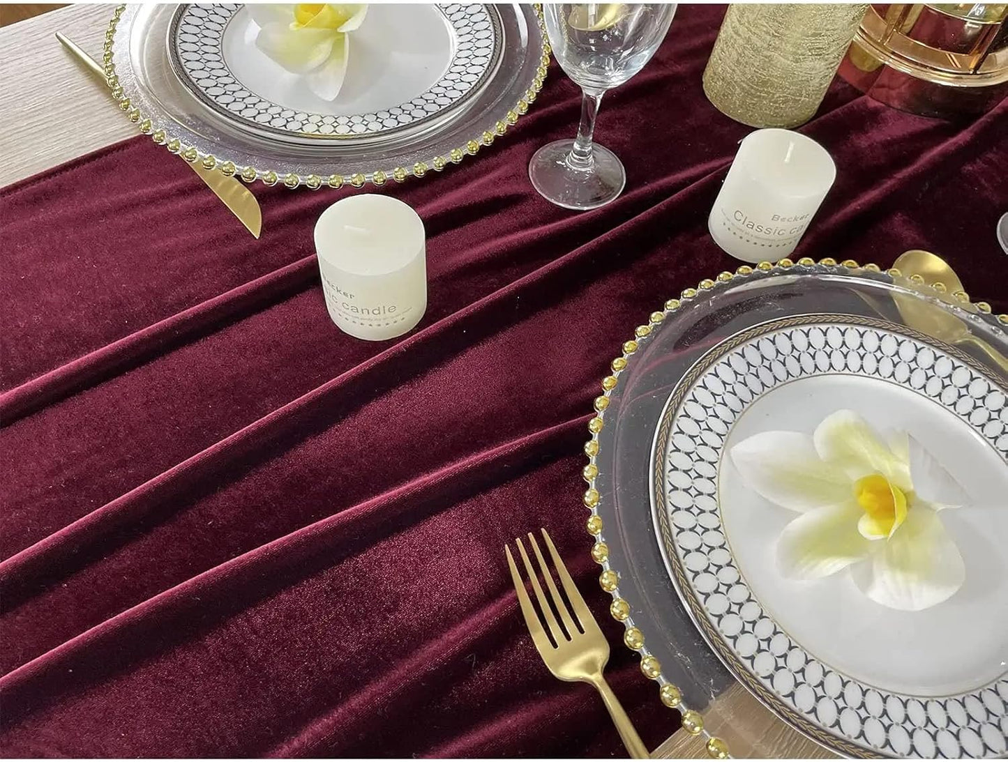Luxurious Velvet Table Runner, 10ft Wedding Reception Decorations, 20x120inch Soft Velvet Fabric, Table Linen Overlay, Wedding Table Runners (Burgundy, 20X120inch, 2pack)