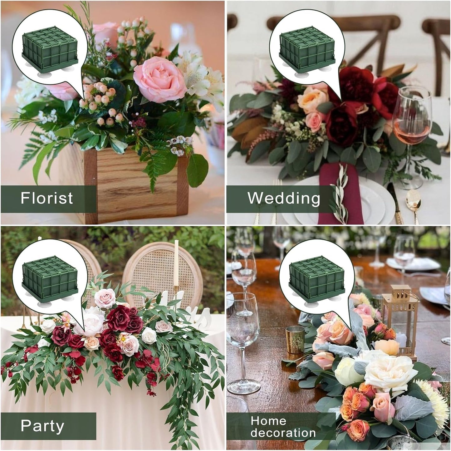 Krijues 2 Pcs Floral Foam Cage for Flowers for Christmas DIY Crafts, Square Flower Holder with Floral Foam for Fresh Flower Arrangement Decoration, Wedding, Interior and Garden 4.1 x 4.1 x 3.1 Inch