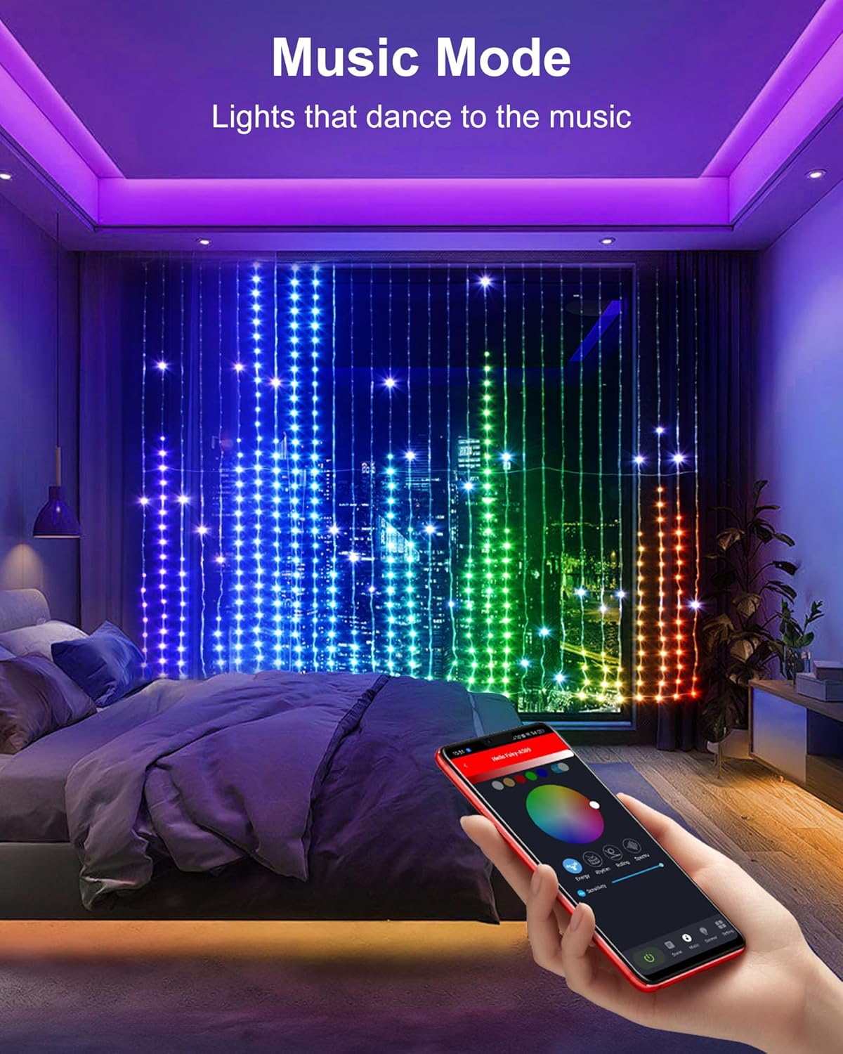 Brightown Smart Curtain String Lights App Controlled - 900 LED DIY Hanging Fairy Light Pattern and Text Programmable, Music Sync with Remote, Waterproof Smart Valentine's Party Lights Indoor Use