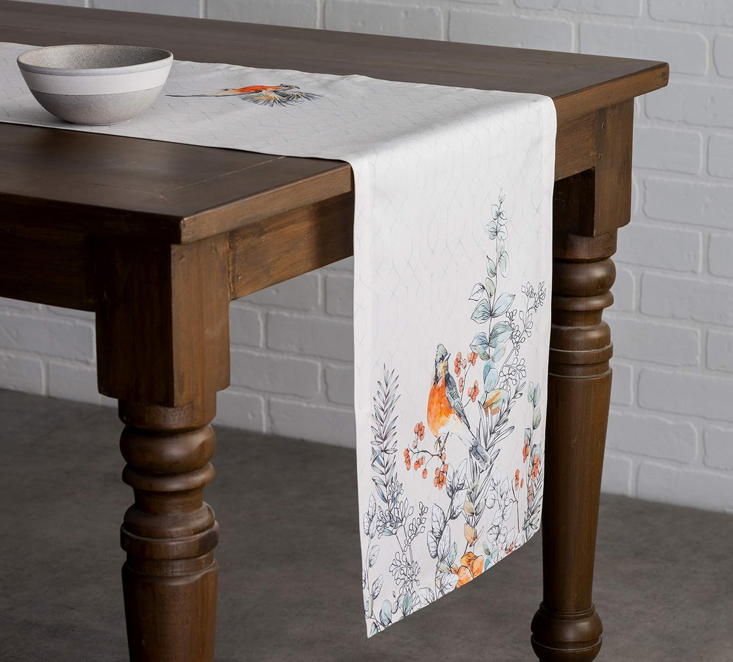 Maison d' Hermine Table Runner 100% Cotton Single Layer Table Runners 36 inches Long for Thanksgiving Christmas Decorations Home Kitchen Dining Party Wedding (Whitish Shabby Chique, 14.5" x 36")