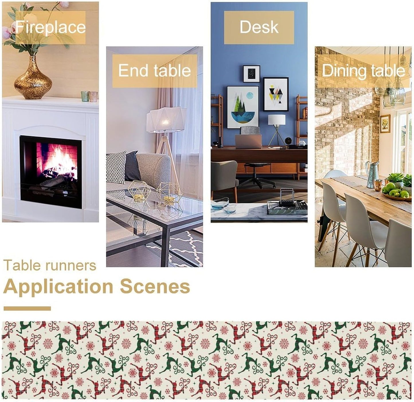 Christmas Table Runner,Christmas Plaid Deer Print Farmhouse Table Cloth Kitchen Dining Table Decoration for Home Party Decor 13x90 Inch