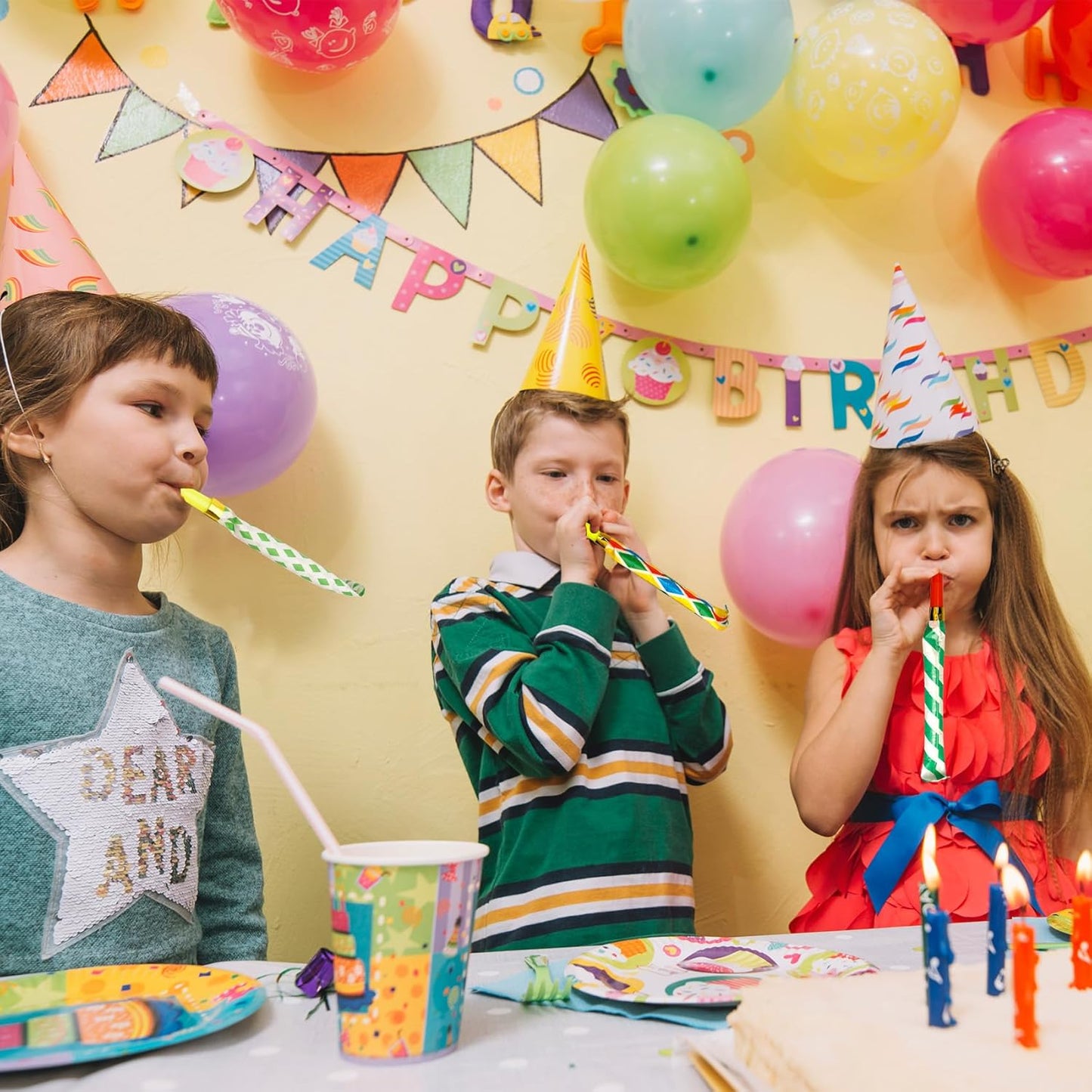 100 PCS Party Blowers, Party Blowers for Kids, Party Blowouts, Party Noise Makers Horns, Colorful Birthday Blowers Noisemakers Blow Horns Party Whistles Favors for Birthday Christmas New Years Events