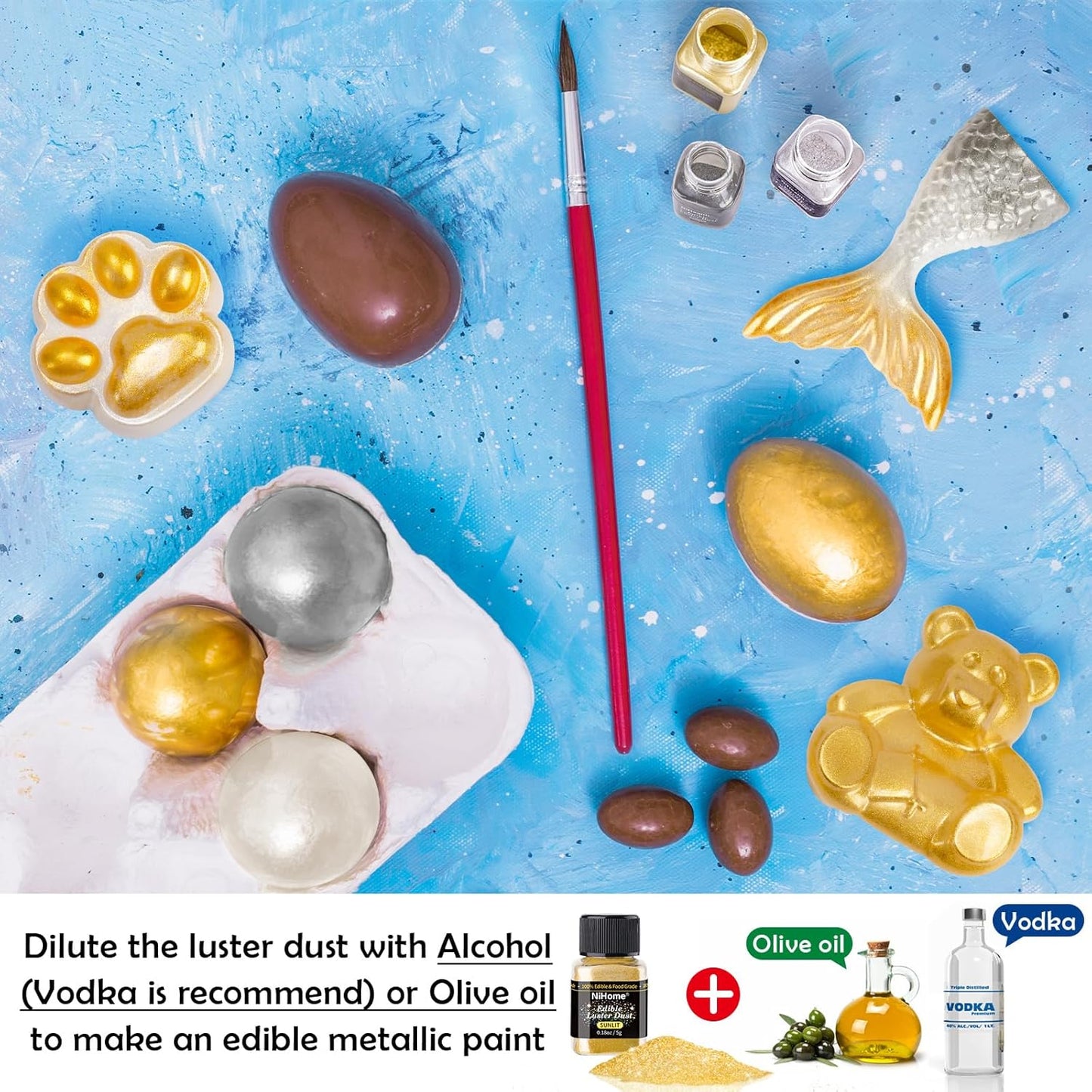 NiHome Edible Food-Grade Glimmer Powder Glitter Luster Dust Metallic Food Decorating Sprinkle Glimmery Dust for Drink Wine Beverage Cake Candy Dessert Bakery Restaurant Vegan (0.18oz/5g, Sunlit)