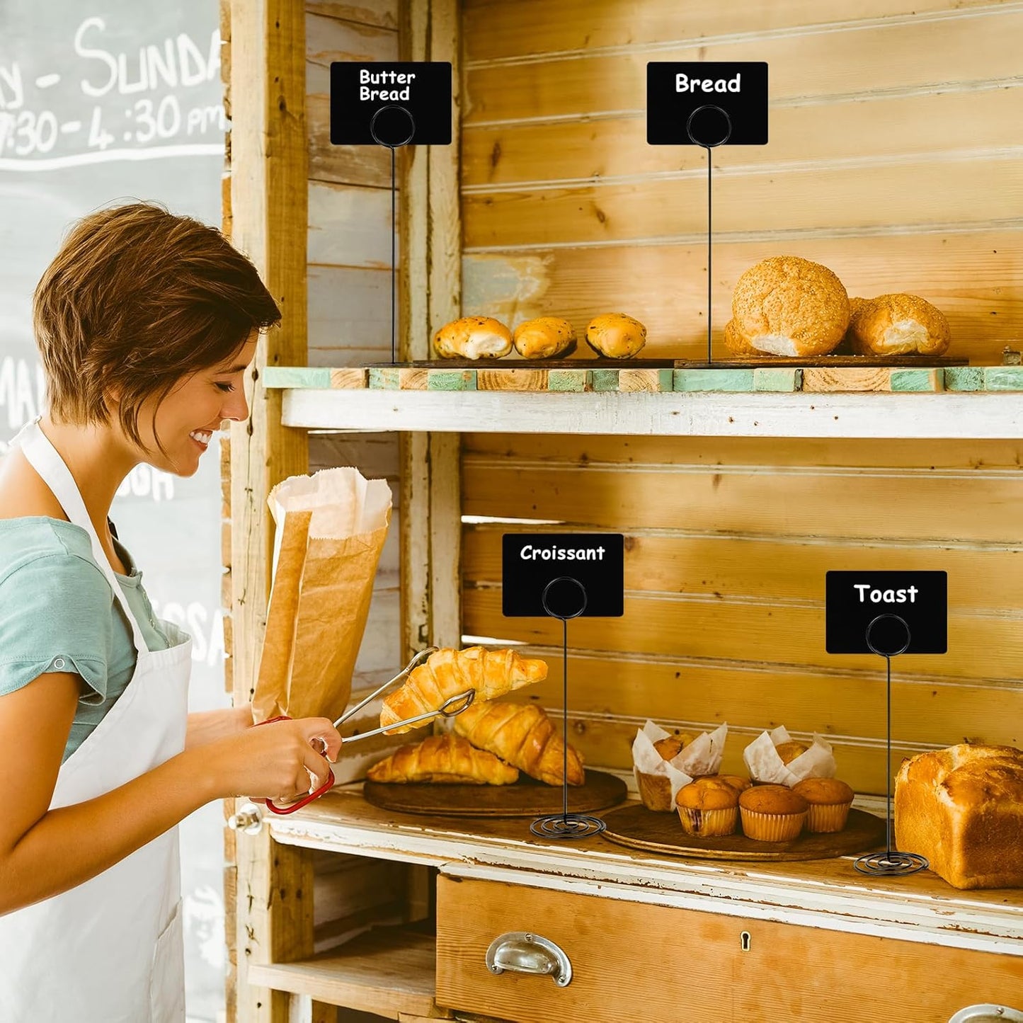 30 Pack Mini Chalkboard Signs 4"x3" Small Chalkboard Label with Metal Stand Chalk-Board Signs Tabletop with 2 Water Based Chalk for Food Buffet Party, Blackboard for Message Board Si-gns, Black