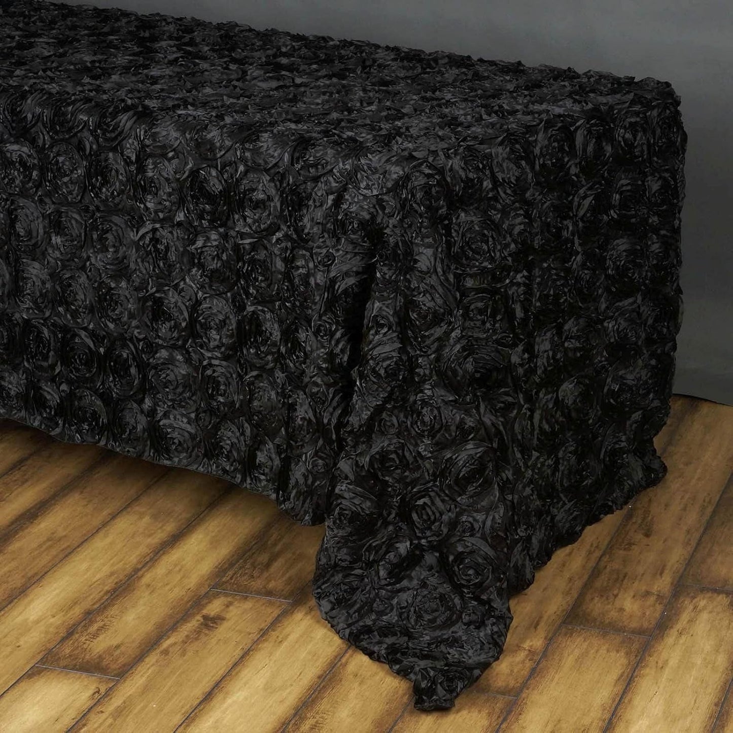 Efavormart 90"x156" Wholesale Rectangle Table Cover Black Grandiose Rosette 3D Satin Tablecloth for Wedding Party Event Decoration