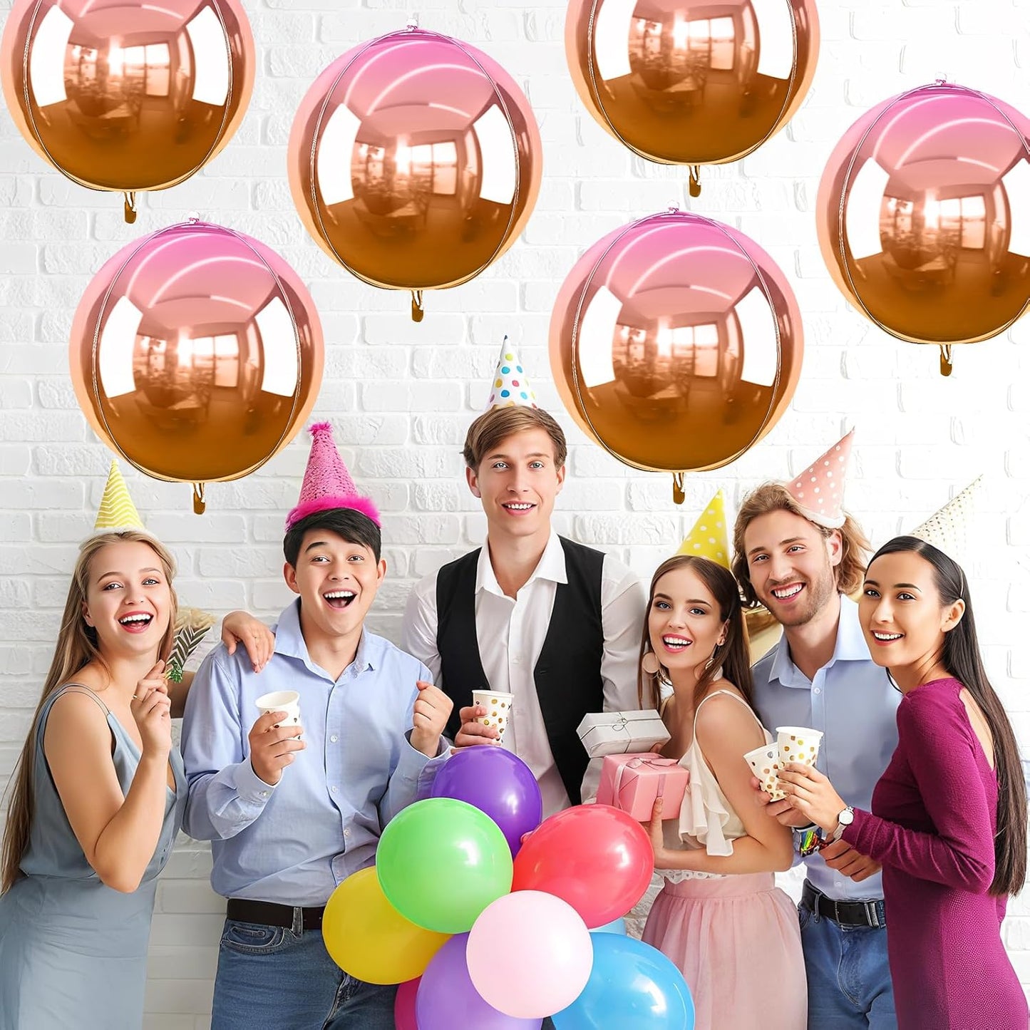 6Pcs Gradient Orange Round Foil Balloons, 22" Large Helium Ball Balloon, Metallic Orange Mylar Balloon for Birthday Graduation Wedding Halloween Disco Prom Tropical Party Decorations