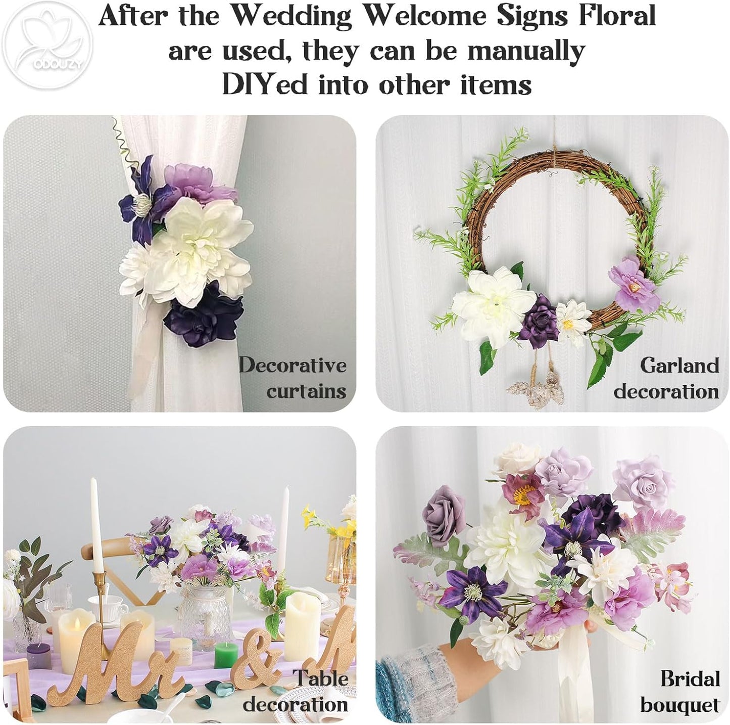 Wedding Arch Flowers,Artificial Flower Arch Decor,2pcs Artificial Flower Arrangement for Wedding Decor Reception Backdrop Floral Decorations (Light Purple)