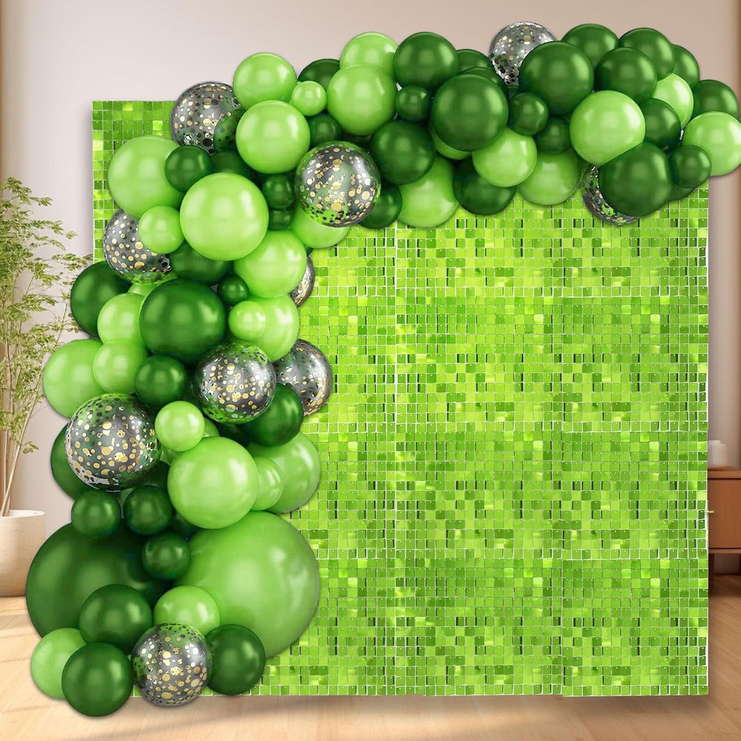 12PCS Green Shimmer Wall Backdrop, Square Sequin Photo Backdrops Panel, Glitter Wall Background for Birthdays, Weddings, Christmas, Engagements, Disco Bachelorette Party Decoration (3FTx4FT)