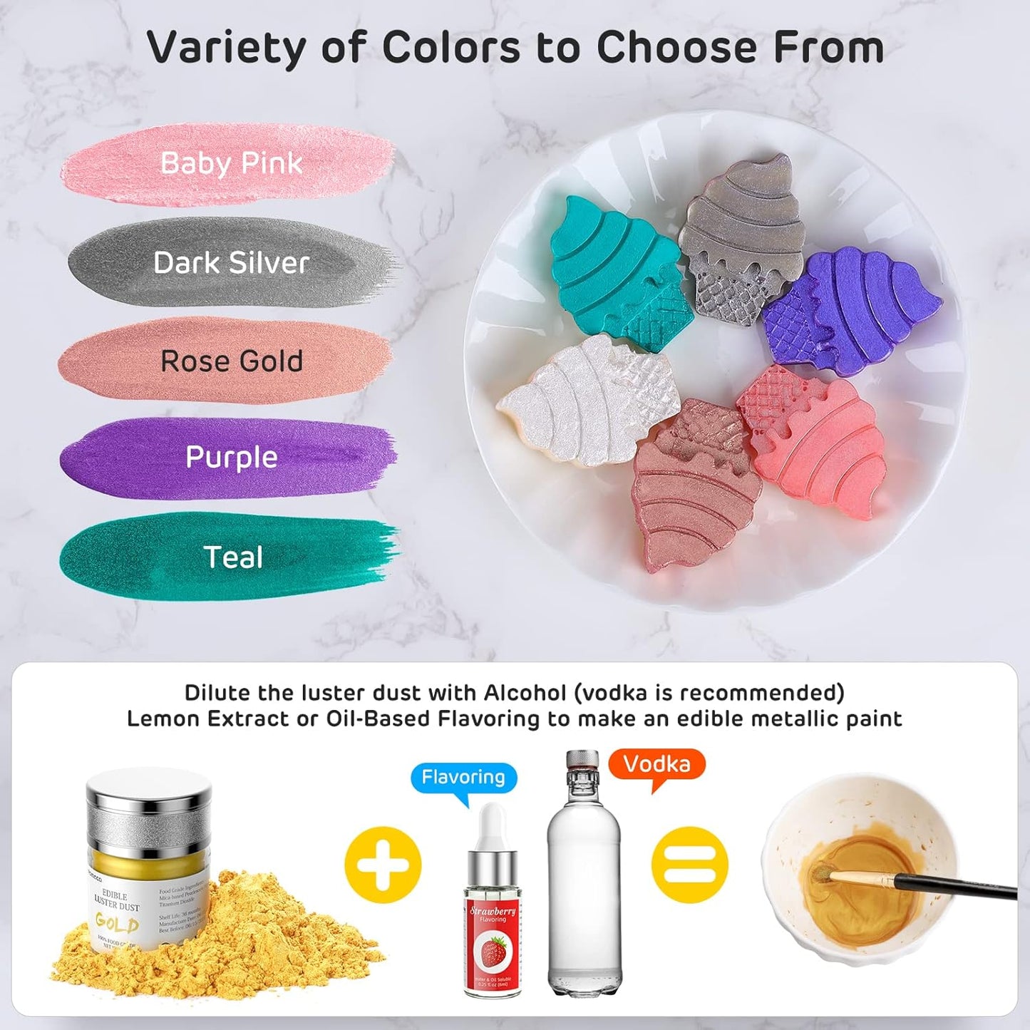 Nomeca Edible Luster Dust, 8 Grams Food Grade Shimmer Gold Cake Dust Metallic Food Coloring Powder for Cake Decorating, Baking, Fondant, Gumpaste, Chocolate, Candy, Drinks, Cookies - Pink