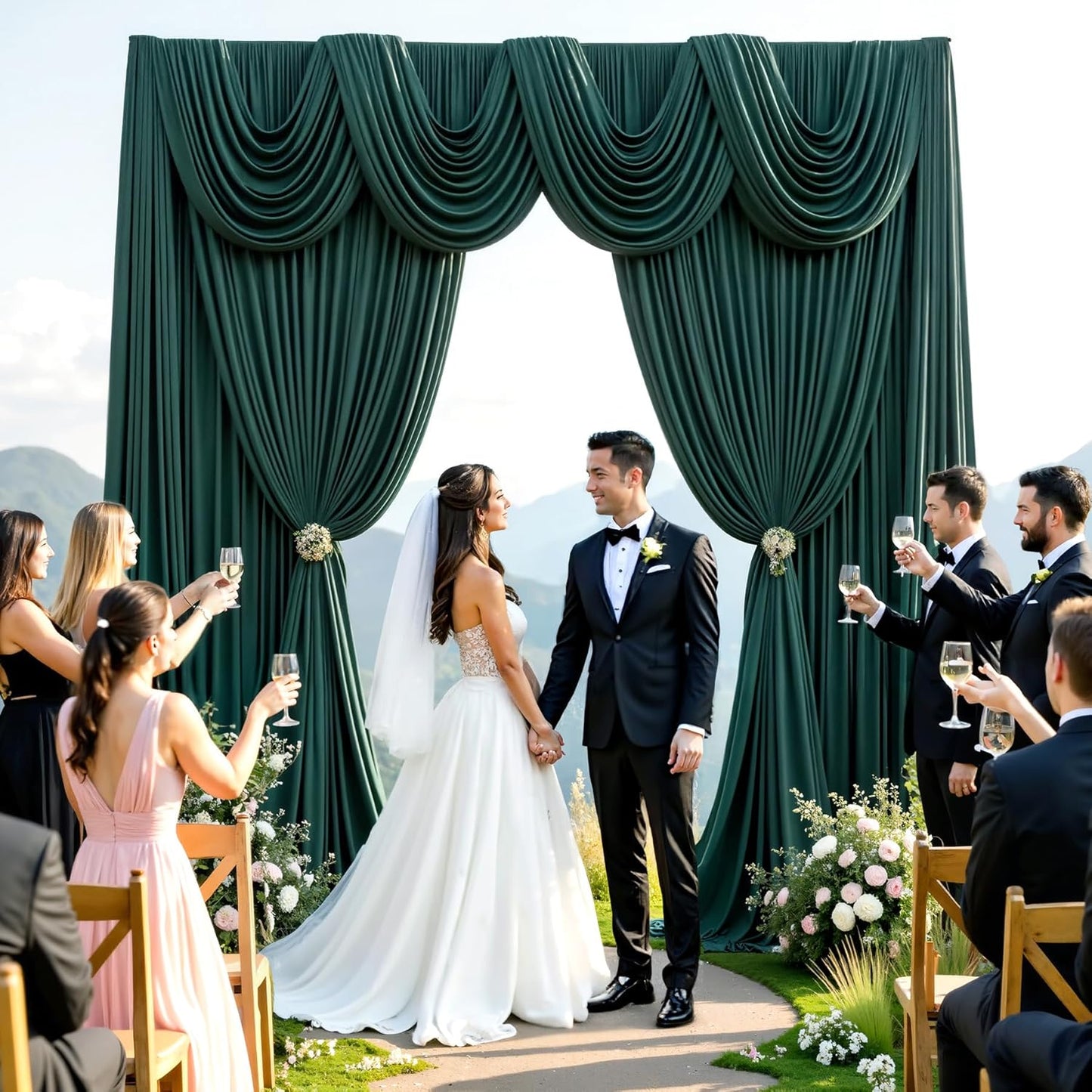 10ftx10ft Wrinkle Free Hunter Green Backdrop Curtains for Party Background, 2 Panels Silky Polyester Green Photo Backdrop Drapes Back Drop Cloth for Wedding Birthday Photography Baby Shower Decor