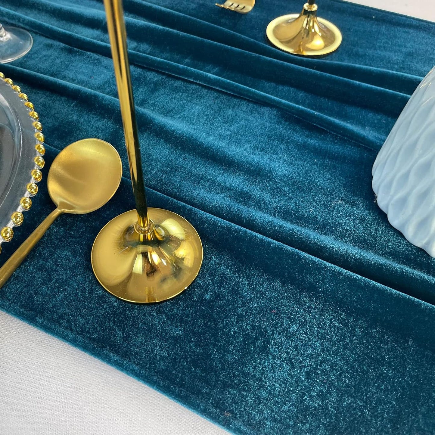Velvet Table Runner, 10ft Luxurious Wedding Reception Decorations Soft Velvet Fabric Table Linen Overlay for Party (20 x 120 inch, Teal Blue)