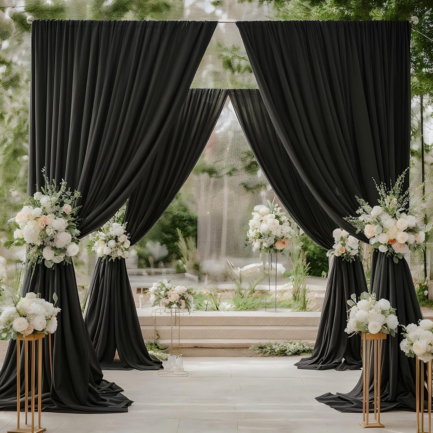10×14ft Wrinkle Free Black Backdrop Curtain for Parties Wedding,2 Panels 5×14ft Height Soft Silky Polyester Photo Backdrop Drapes for Birthday Graduation Photography Stage Event Background Cloth