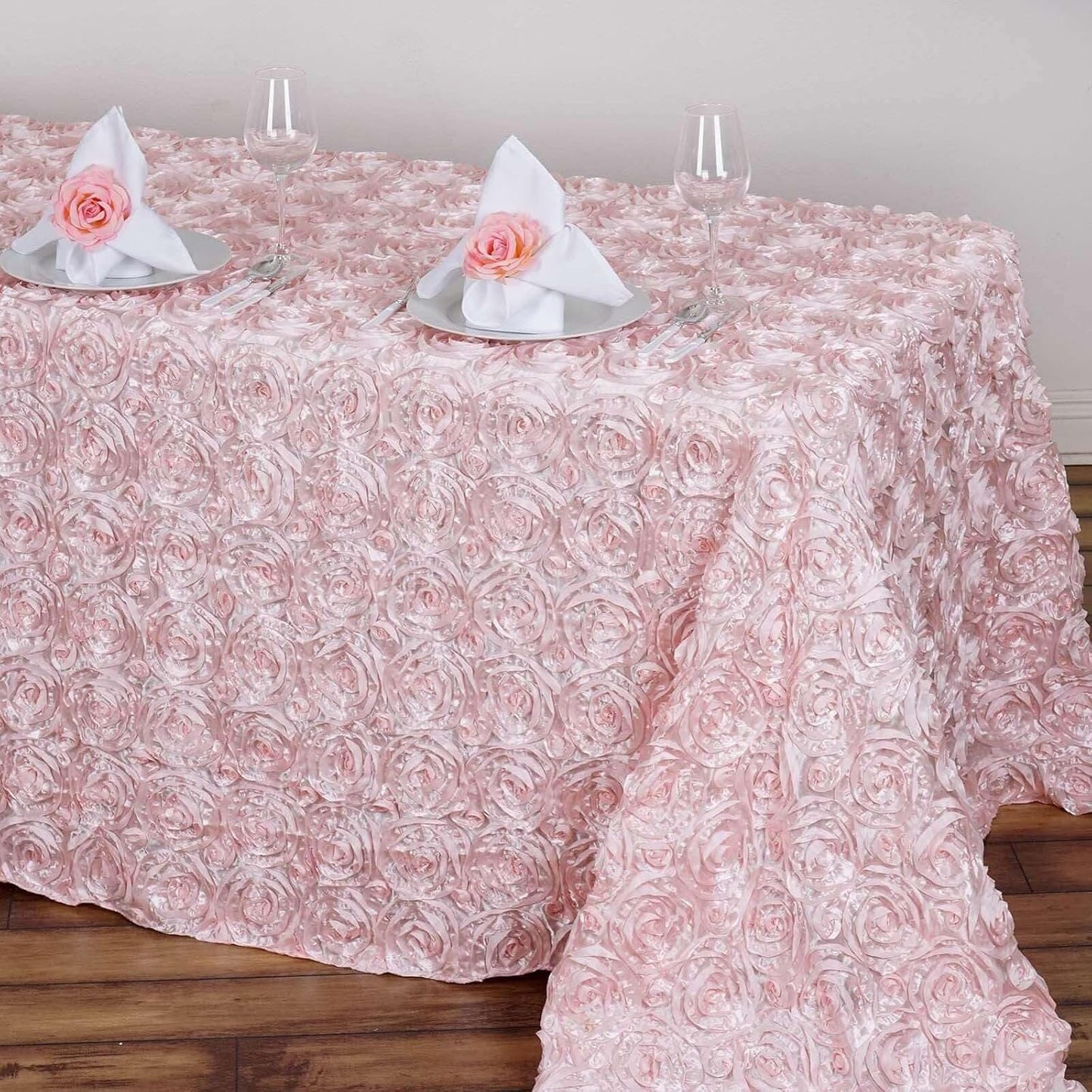 Efavormart 90"x132" Wholesale Rectangle Table Cover Blush Grandiose Rosette 3D Satin Tablecloth for Wedding Party Event